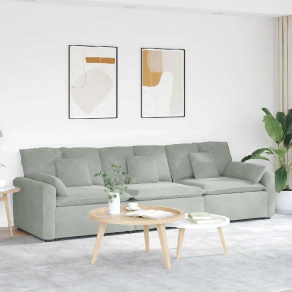 vidaXL Modulares Sofa mit Kissen Hellgrau, 3321099, 8721158641137