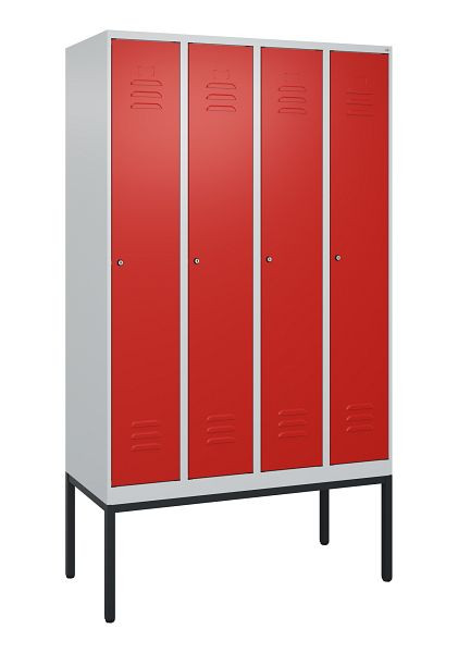 C+P Umkleidespind Classic PLUS, Gestell, 4 Abteile, 2120x1200x500mm, 7035/3020, Zylinderschlösser, 0800307-40 S10017
