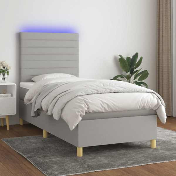 vidaXL Boxspringbett mit Matratze & LED Hellgrau 90x200 cm Stoff, 3135485