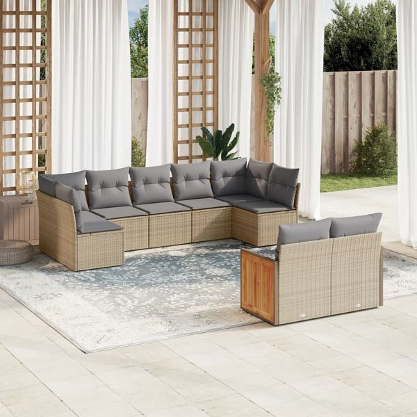 vidaXL 9-teilig Garten-Sofagarnitur mit Kissen Beige Poly Rattan, 3227970