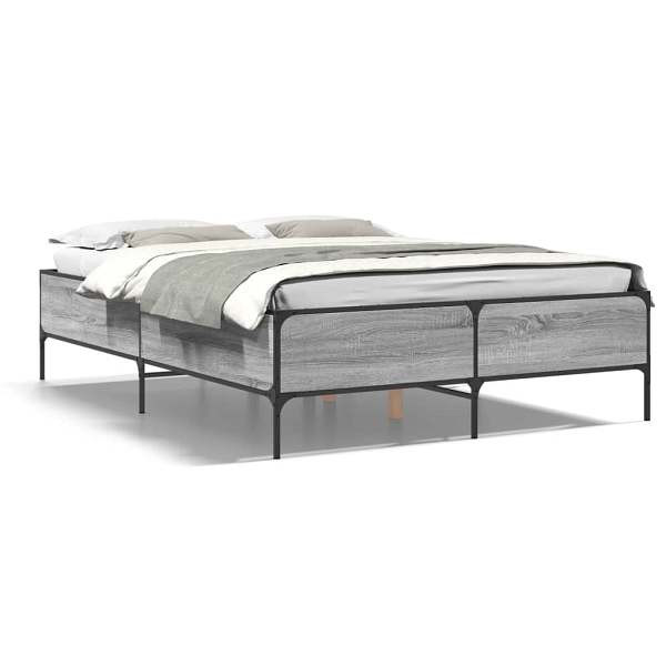 vidaXL Bettgestell Grau Sonoma 140x190 cm Holzwerkstoff und Metall, 3279810