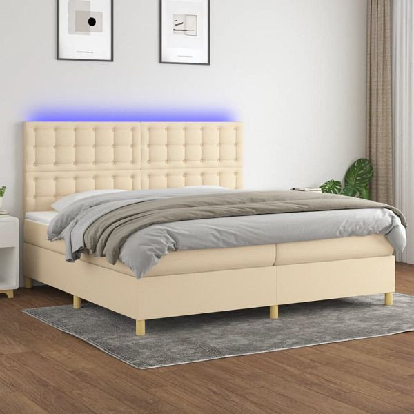 vidaXL Boxspringbett mit Matratze & LED Creme 200x200 cm Stoff, 3135786