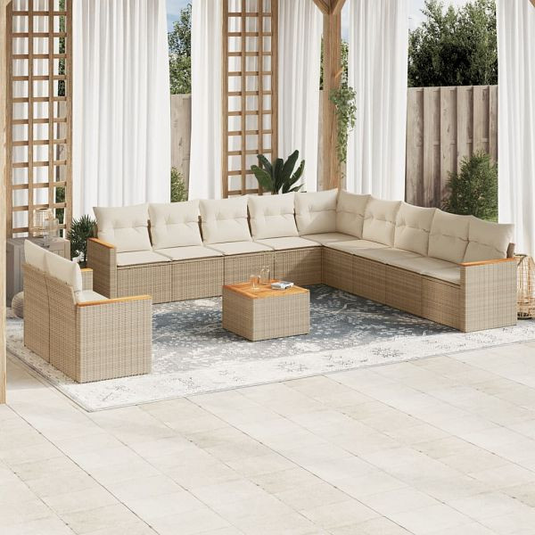 vidaXL 12-teilig Garten-Sofagarnitur mit Kissen Beige Poly Rattan, 3258537