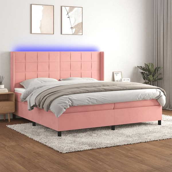 vidaXL Boxspringbett mit Matratze & LED Rosa 200x200 cm Samt, 3139588