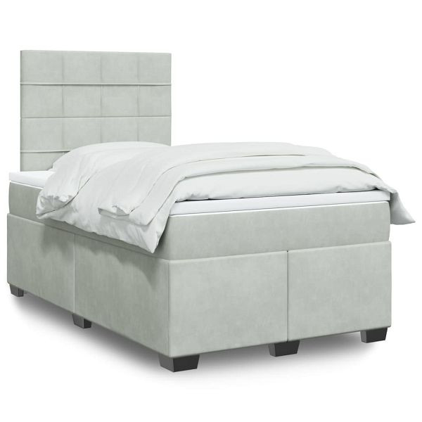 vidaXL Boxspringbett mit Matratze Hellgrau 120x190 cm Samt, 3290858