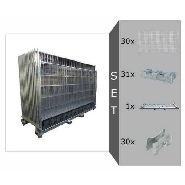Stein HGS Bauzaun -Leicht- Komplett-Set inkl. 30 Zaunelementen, Kombipalette, Verbindungsschellen und Füßen, 28112