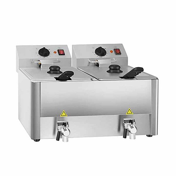 Vaiotec EASYLINE Elektro Fritteuse 2 Becken mit Ablasshahn 10+10 Liter, 10280