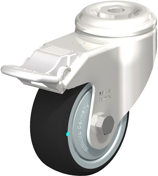 Blickle LKRXA-PATH 80KD-11-FI-FK Edelstahl-Apparate-Lenkrolle mit Rückenloch & Feststeller, Thermoplastisches Polyurethan, Grau, 760891