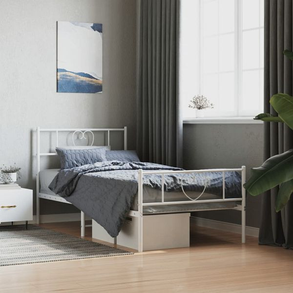 vidaXL Bettgestell mit Kopf- und Fußteil Metall Weiß 100x190 cm, 355524