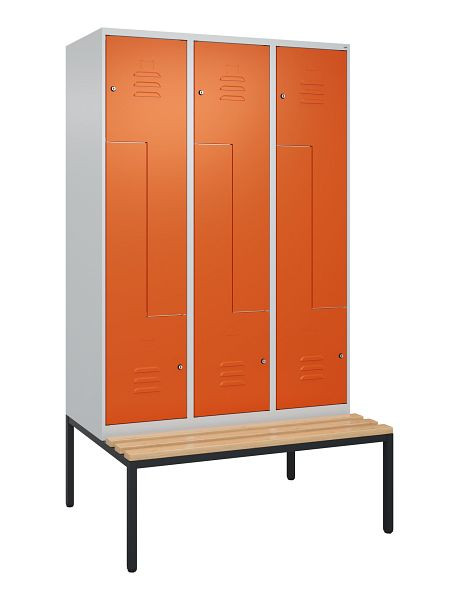 C+P Z-Spind Classic PLUS, mit untergebauter Sitzbank, 6 Abteile, 2120x1200x815mm, 7035/2004, Zylinderschlösser, Buche-Sitzleisten, 0800537-326 S10061