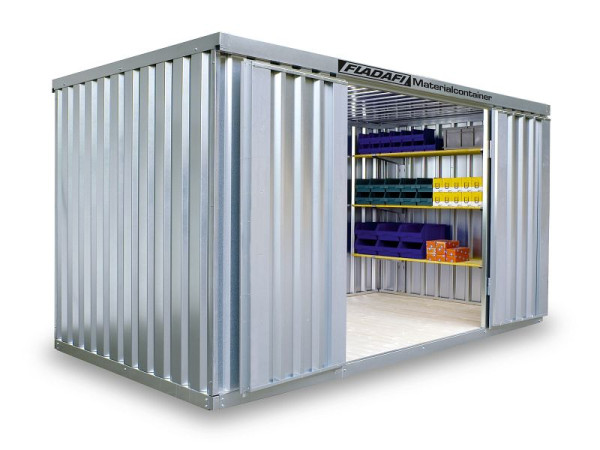 FLADAFI Materialcontainer MC 1400, verzinkt, zerlegt, mit Holzfußboden, 4.050 x 2.170 x 2.150 mm, Einflügeltür auf der 4 m Seite, F14200101