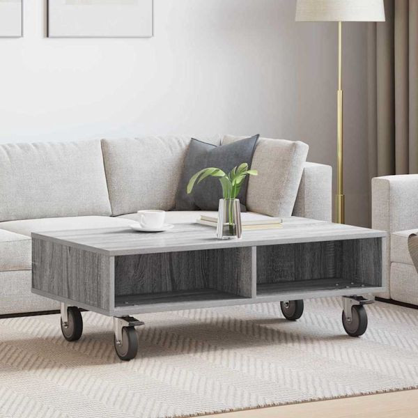 vidaXL Beistelltisch mit Rädern Graues Sonoma 90 x 50 x 30 cm, 891021