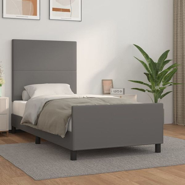 vidaXL Bettgestell mit Kopfteil Grau 90x200 cm Kunstleder, 3125431