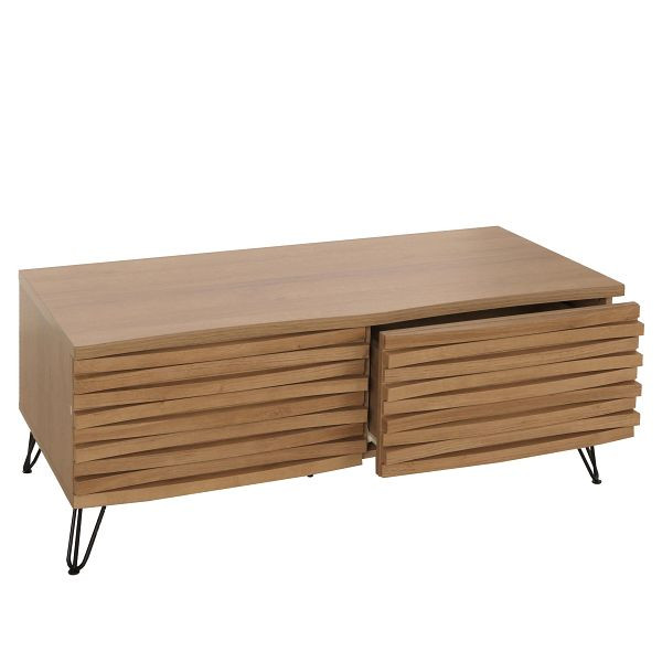Mendler Couchtisch HWC-M49, Wohnzimmertisch Tisch, 3D-Design 2 Schubladen MDF Metall 46x110x55cm, natur, 105444+105445