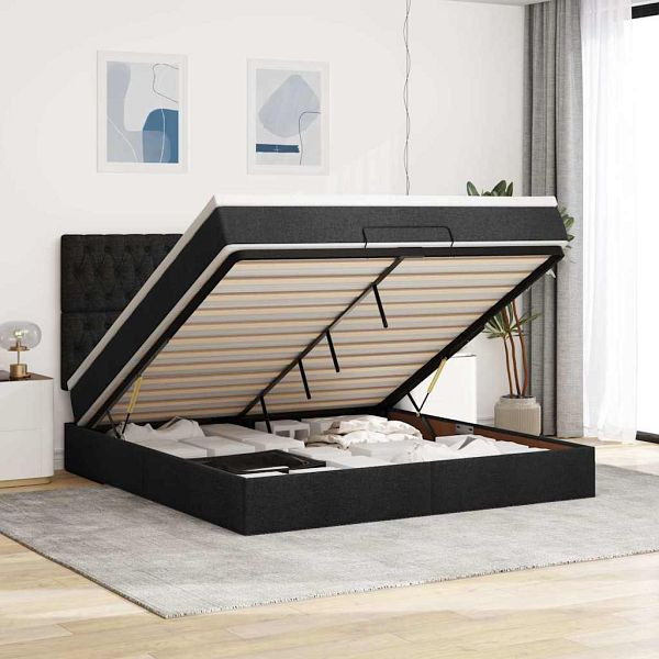 vidaXL Ottoman-Bett mit Matratze Schwarz 180x200 cm Stoff, 3313260