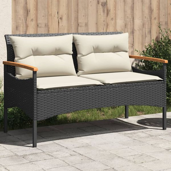 vidaXL Gartenbank mit Kissen 116x62,5x74 cm Schwarz Poly Rattan, 368401