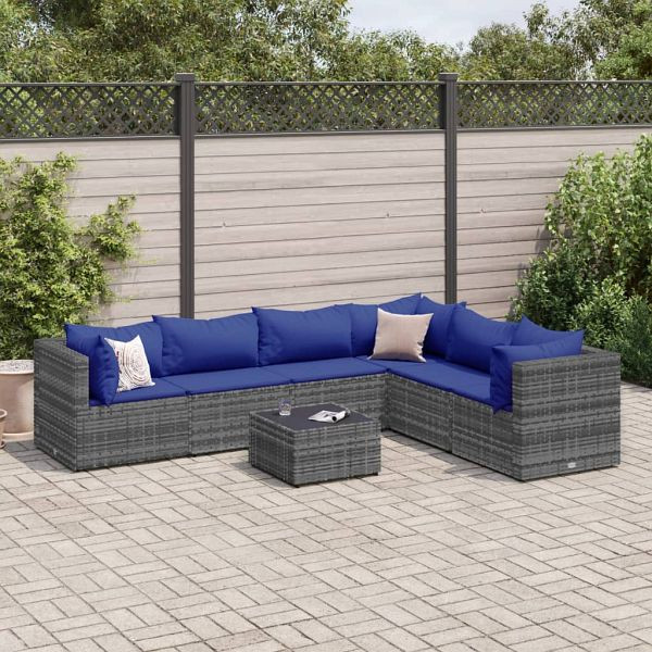 vidaXL 7-tlg. Garten-Lounge-Set mit Kissen Grau Poly Rattan, 3308151