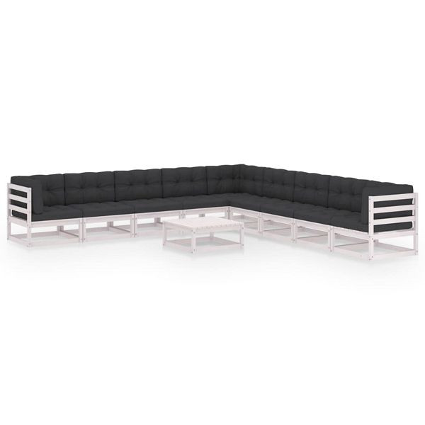 vidaXL 10-teilig Garten-Lounge-Set mit Kissen Weiß Massivholz Kiefer, 3076900