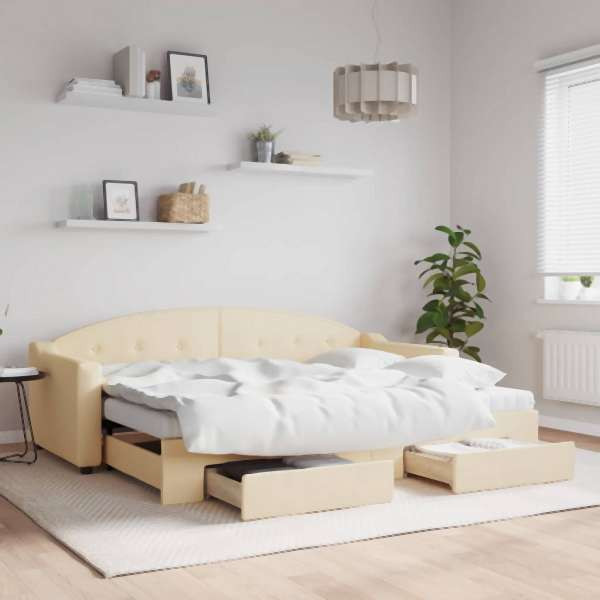 vidaXL Tagesbett Ausziehbar mit Schubladen Creme 80x200 cm Stoff, 3197583