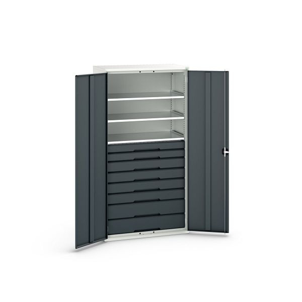 bott verso Flügeltürschrank mit Schubladen, mit 3 Fachböden und 8 Schubladen, BxTxH: 1050 x550 x 2000 mm, Lichtgrau / Anthrazitgrau, 16926577.19