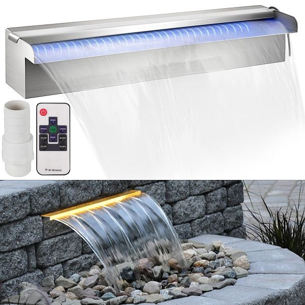 VEVOR 17,7"x4,5"x3,1" Pool Fontäne Set Mit LED-Streifenbeleuchtung Edelstahl Wasserfall Garten Innenräume Außenbereich Langlebig, PQSBJPJSWLED45001V2