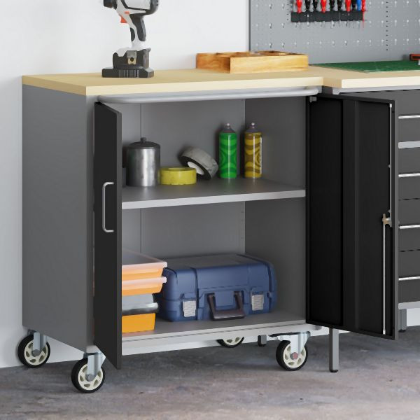 vidaXL Werkzeugschrank mit Rollen und abschließbar Schwarz 75x45x85 cm Stahl, 4103485