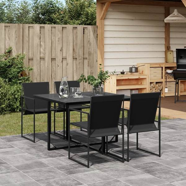 vidaXL 5-tlg. Garten-Essgruppe Schwarz Textilene, UV-beständig, 3295118