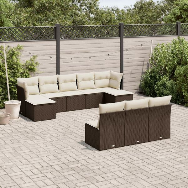 vidaXL 10-teilig Garten-Sofagarnitur mit Kissen Braun Poly Rattan, 3250132