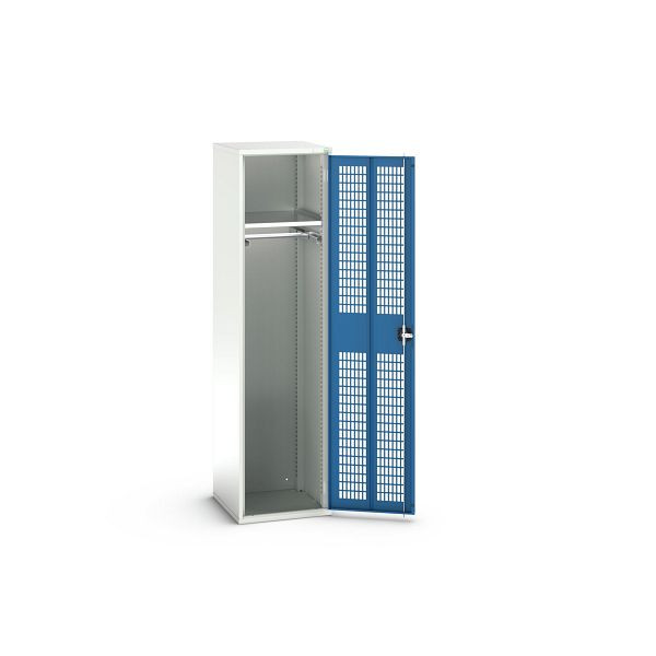 bott verso Garderobenschrank mit Belüftung, mit 1 Fachboden und 1 Kleiderstange, BxTxH: 525 x 550 x 2000 mm, Lichtgrau / Enzianblau, 16926724.11