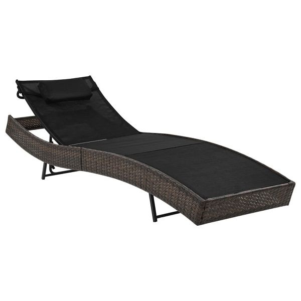 vidaXL Sonnenliege mit Kissen Poly Rattan Braun, Material: PE-Rattan + Textilene +Stahl, 44716