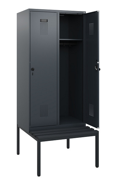 C+P Spind Evolo PLUS, 2 Abteile, 1950x800x815mm, 7016/7016, Drehriegel, Sitzfläche Kunststoff, Sitzbank, 0490505-22 S10070