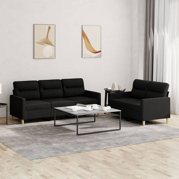 vidaXL 2-tlg. Sofagarnitur mit Kissen Schwarz Stoff, 3201604