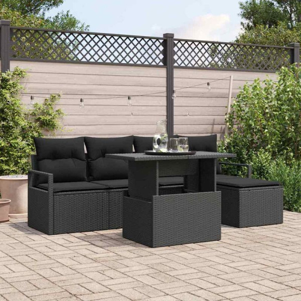 vidaXL Garten-Sofa-Set mit Kissen, 6er Set, Schwarz, 3348809