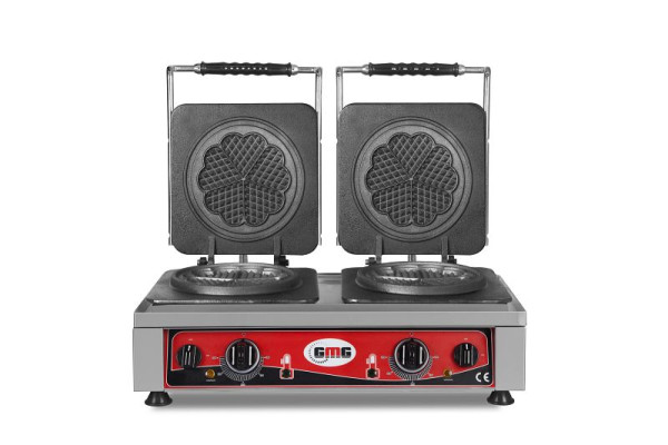 GMG Waffeleisen Amore-M, 2x Ø 17cm, 50° bis 300°C, feste Backplatte aus Gusseisen, umlaufende Fettfangrinne, Gehäuse Edelstahl, KGW-21M
