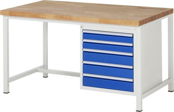 RAU Werkbank Serie 8000 - Gestell-Bauweise (Schweißgestell), Unterbau-Container (5x Schublade), 1500x840x900 mm, 03-8171A1-159B4S.11
