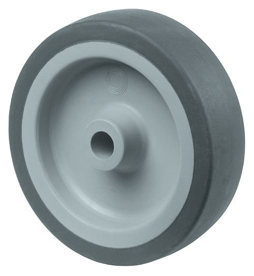 BS Rollen Gummirad, Rad-Breite 30 mm, Rad-Ø 125 mm, Tragfähigkeit 100 kg, Lauffläche Gummi grau, Radkörper Kunststoff, Gleitlager, VE: 4 Stück, A80.125