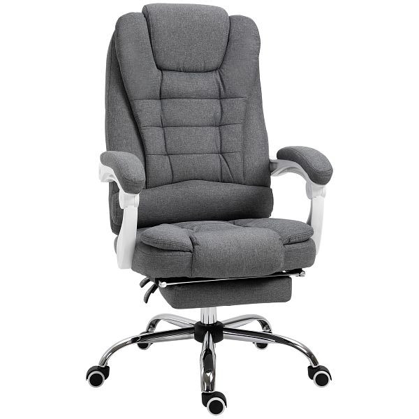 Vinsetto Bürostuhl mit ausklappbarer Fußstütze, Chefsessel, verstellbare Rückenlehne, Leinenoptik, Grau, 921-223V70