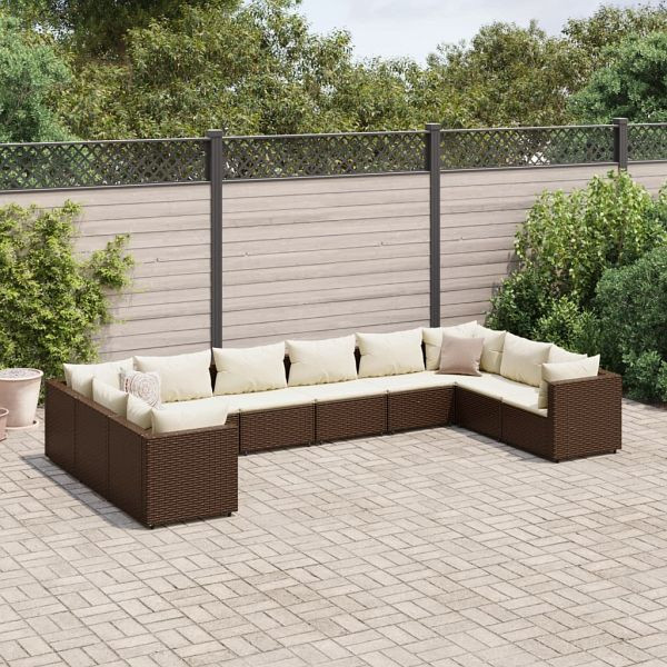 vidaXL 10-tlg. Garten-Lounge-Set mit Kissen Braun Poly Rattan, 3308281