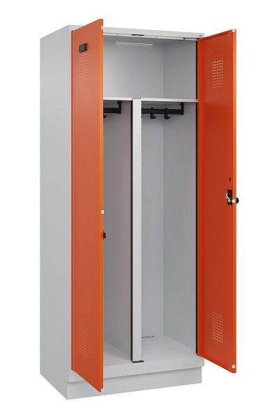 C+P PSA Schwarz-Weiß-Spind Evolo PLUS, mit Sockel, 2 Abteile, 1950x800x500mm, 70, Frontfarbe RAL 2004 Reinorange, Drehriegel, 049022-22P S10002