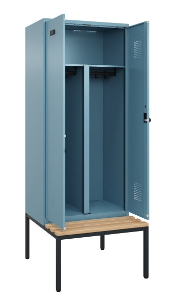 C+P PSA Doppel-Spind Evolo PLUS, Bank, 2 Abteile, 2120x800x815mm, 0010/0010, Drehriegel, Sitzfläche Buche-Hartholz, Sitzbank, 0490527-22P S10021