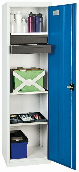 stumpf Werkzeugschrank-Säule, Höhe 180 cm, 3 ausziehbare Wannenböden, 2 Schubladen, lichtgrau / lichtblau, 3005178