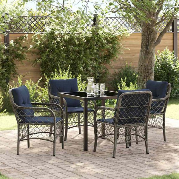 vidaXL Garten Essgruppe mit Kissen 5-teilig Grau und Schwarz Rattan, 3380247