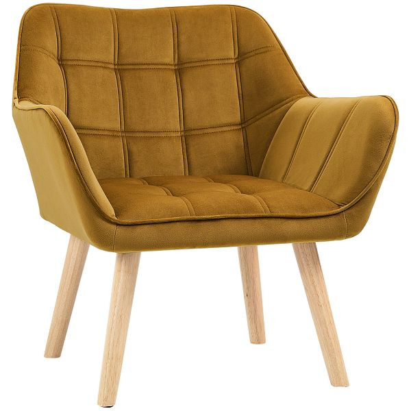 HOMCOM Polstersessel, Akzentsessel, Skandi Design, Samtoptik, bis 120 kg, Kautschukholzbeine, Gelb, 833-799V00YL