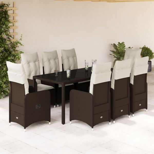 vidaXL 9-tlg. Garten-Bistro-Set mit Kissen Braun Poly Rattan, 3277071