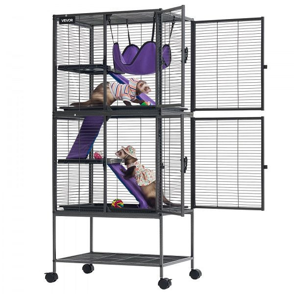 VEVOR Metall-Kleintierkäfig 61x44x138 cm, 4-stöckig, 13,97 mm Gitterabstand, Feststellrollen, JSXDL4CJS241VAJ77001V0