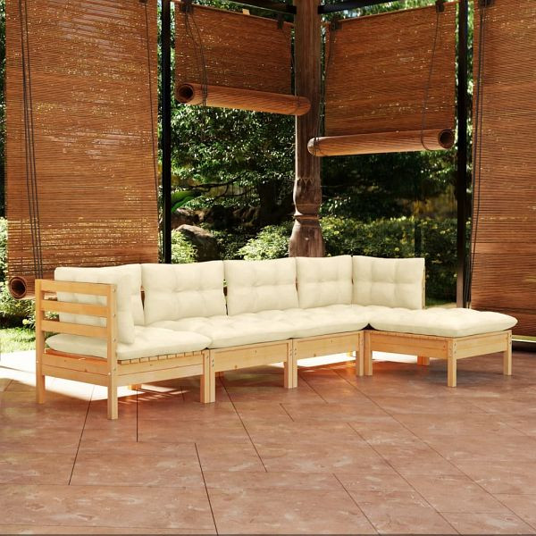 vidaXL 5-teilig Garten-Lounge-Set mit Creme Kissen Kiefernholz, 3096358