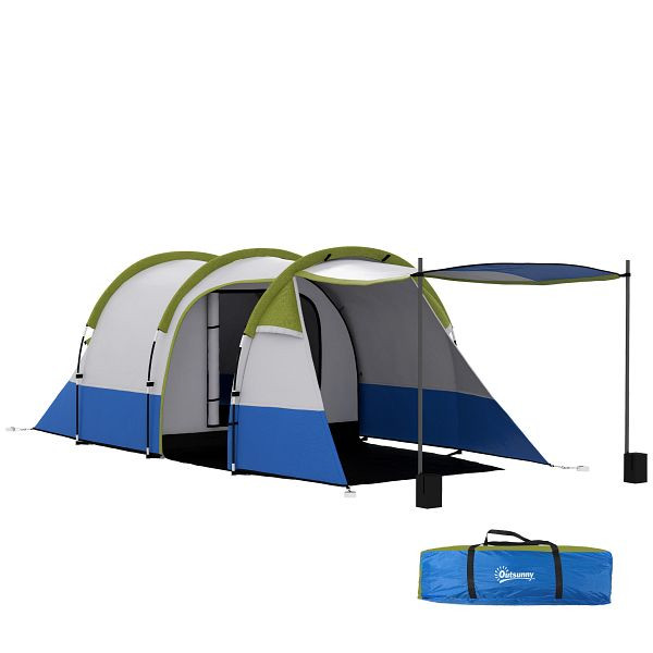Outsunny Campingzelt, für 3 Personen, Laternenhaken, drei Eingänge, wasserdicht, Grün, A20-425V00YG
