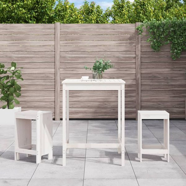 vidaXL 3-teilig Gartenbar-Set Weiß Massivholz Kiefer, 3157734