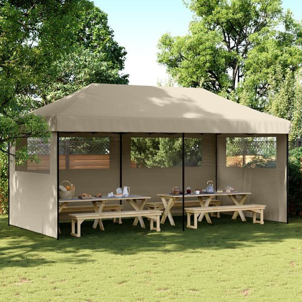 vidaXL Partyzelt Faltbar Pop-Up mit 3 Seitenteilen Taupe, 4004946
