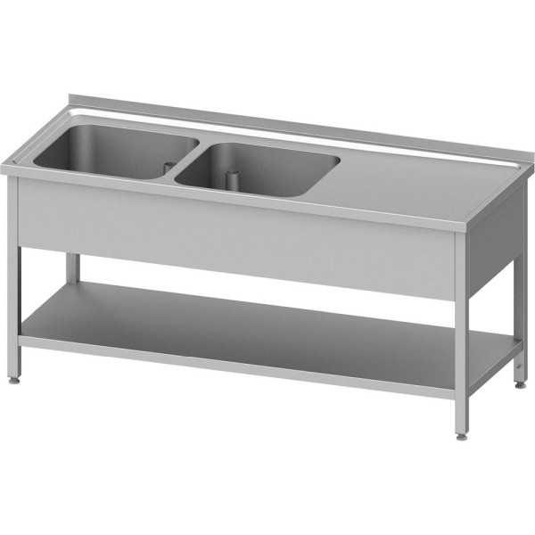 Stalgast Spültisch mit Grundboden 1300x700x850 mm, mit zwei Becken links, mit Aufkantung, verschweißt, VST13723LA